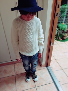「Right-on KIDS（ライトオンキッズ）のアイテム（ニット/セーター）」を使った、sosoooさん（キッズ・132cm）の秋コーディネート