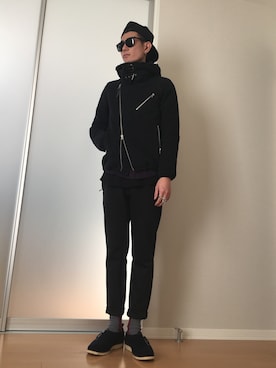 「仙台」｜「アイテム（ライダースジャケット）」を使った、takuyaaiさん（メンズ・178cm）の冬コーディネート
