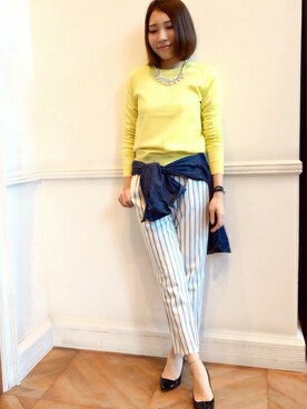 「クルーネックニット」｜Loungedressさん（レディース・160cm）の冬コーディネート