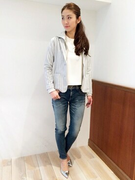 「ストライプジャケット」｜Loungedressさん（レディース・160cm）の冬コーディネート