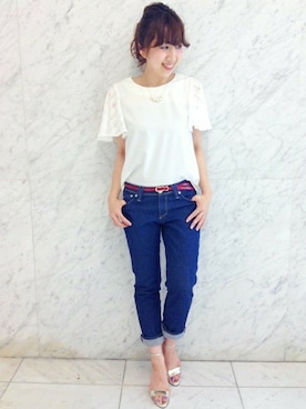 「袖フリル」｜Loungedressさん（レディース・160cm）の夏コーディネート