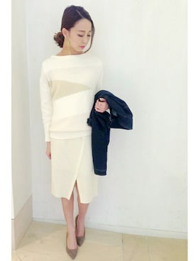 「ホワイトニット」｜Loungedressさん（レディース・160cm）の冬コーディネート