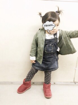 「OLD NAVY（オールドネイビー）のアイテム（ミリタリージャケット）」を使った、acoooさん（キッズ・80cm）の秋コーディネート