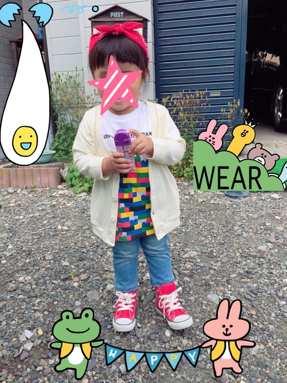 「UNIQLOのアイテム（Tシャツ/カットソー、ホワイト系）」を使った、hanaさん（キッズ・80cm）の夏コーディネートの1枚目の写真