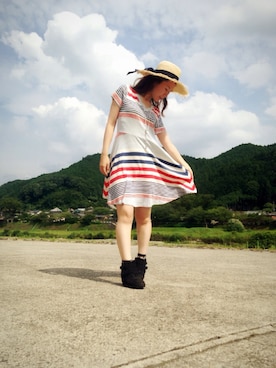 「genuine panama hat（ジェニュインパナマハット）のアイテム」を使った、もとchan♡さん（レディース・153cm）の夏コーディネート