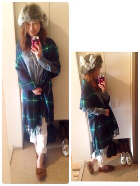 「MONKI（モンキ）のアイテム（ストール/ショール）」を使った、もとchan♡さん（レディース・153cm）の秋コーディネート