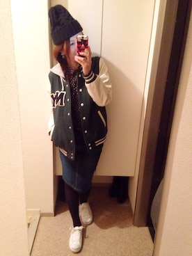 「DISCOAT（ディスコート）のアイテム（ニットキャップ/ビーニー）」を使った、もとchan♡さん（レディース・153cm）の冬コーディネート