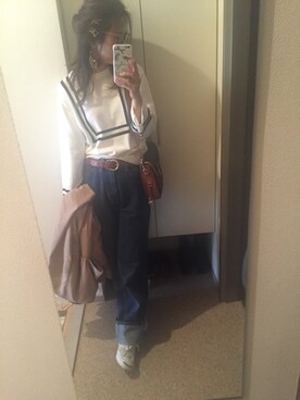 「白いスニーカー」｜「アイテム（トレンチコート）」を使った、もとchan♡さん（レディース・153cm）の春コーディネート