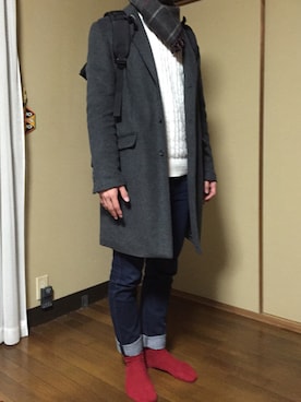 「学校」｜「アイテム（トレンチコート）」を使った、外はサクサクさん（メンズ・173cm）の冬コーディネート