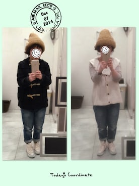 「POU DOU DOU（プードゥドゥ）のアイテム（ダッフルコート）」を使った、ビスケさん（レディース・145cm）の冬コーディネート