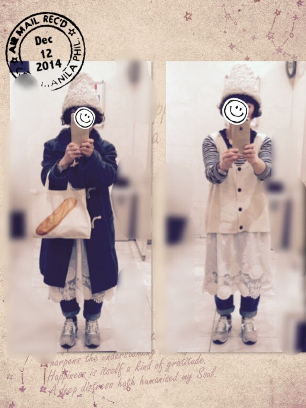 「白ニット、ロング丈ダッフル、ダッフルコート、wear東北」｜「PUAL CE CINのアイテム（Tシャツ/カットソー、ブルー系）」を使った、ビスケさん（レディース・145cm）の冬コーディネートの1枚目の写真