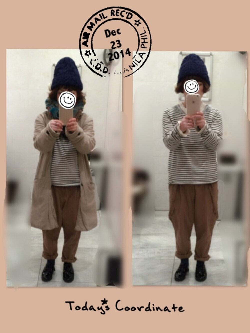 グレー系のシャツ/ブラウス、ホワイト系のTシャツ/カットソー、ブラウン系のその他パンツを着用したレディースの冬コーディネートの1枚目の写真