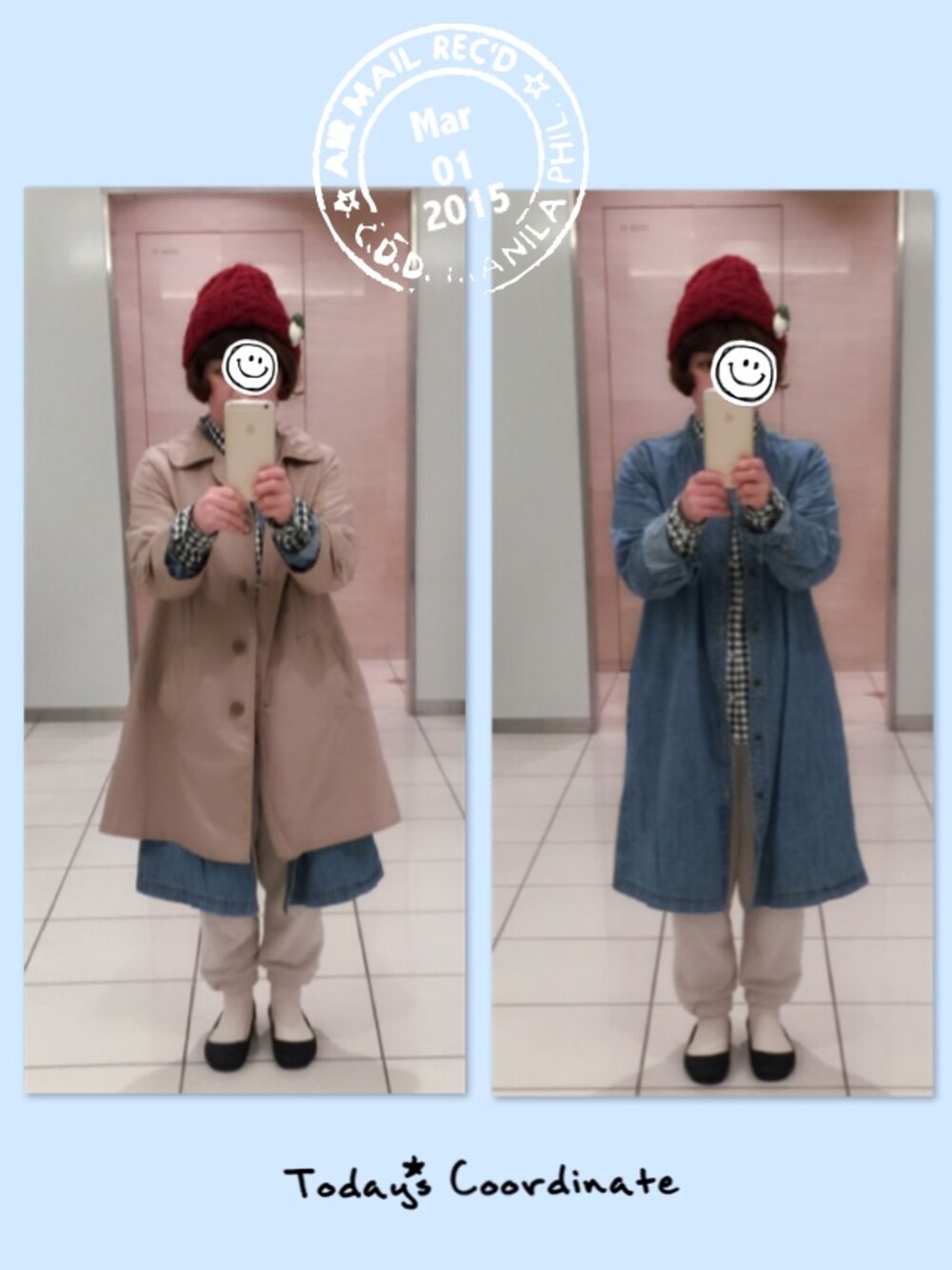 ブラック系のシャツ/ブラウス、ブルー系のワンピース、ブルー系のバックパック/リュックを着用したレディースの春コーディネートの1枚目の写真