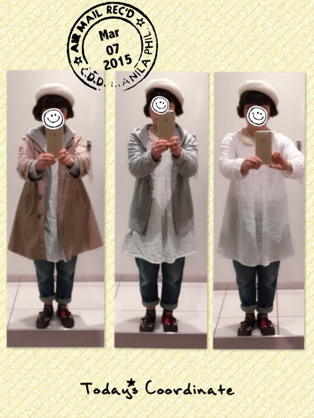 「襟付きワンピース、付け襟、bortsprungt.、wear東北」｜「Artwork Blueのアイテム（パーカー、グレー系）」を使った、ビスケさん（レディース・145cm）の春コーディネートの1枚目の写真