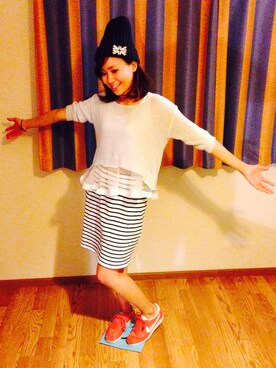 「ぺプラムトップス」｜「アイテム（ニットキャップ/ビーニー）」を使った、pacoさん（レディース・155cm）の秋コーディネート