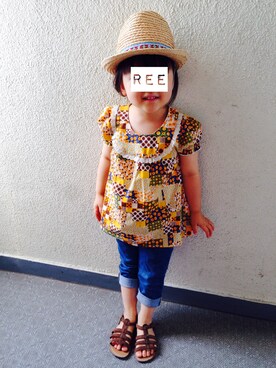 「パッチワーク柄」｜りーさん（キッズ・110cm）の夏コーディネート