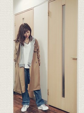 「OSMOSIS（オズモーシス）のアイテム（トレンチコート）」を使った、kyonさん（レディース・159cm）の冬コーディネート