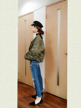 「MOUSSY（マウジー）のMESSAGE MARINE CAP（キャップ）」を使った、kyonさん（レディース・159cm）の冬コーディネート