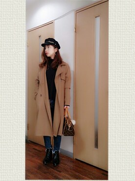 「OSMOSIS（オズモーシス）のアイテム（トレンチコート）」を使った、kyonさん（レディース・159cm）の冬コーディネート