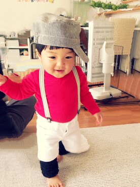 「アイテム（レッグウォーマー、ブラック系）」を使った、Towawa☺︎さん（キッズ・80cm）の冬コーディネート