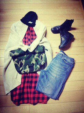 「アイテム（シャツワンピース、レッド系）」を使った、ciycoさん（レディース・168cm）の秋コーディネート