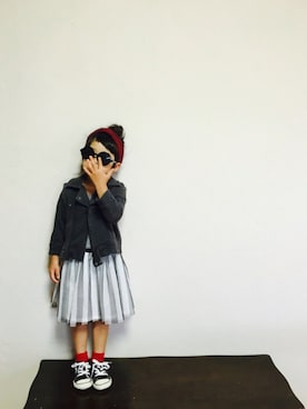 「アイテム（ライダースジャケット、グレー系）」を使った、ico&hicoさん（キッズ・100cm）の秋コーディネート