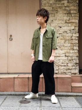 「カーキアウター」｜GRAND GLOBAL吉祥寺店さん（メンズ・164cm）の春コーディネート