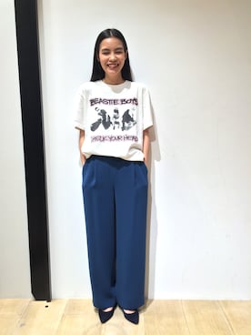 「VOTE MAKE NEW CLOTHES（ボートメイクニュークローズ）のアイテム（Tシャツ/カットソー、ホワイト系）」を使った、Sayaka Toujouさん（レディース・160cm）の夏コーディネート