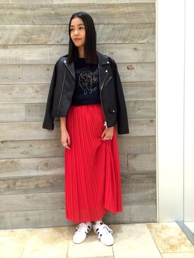 「BEAUTY&YOUTH UNITED ARROWS（ビューティーアンドユースユナイテッドアローズ）のBY∴ ラムレザーキルトライダース（ライダースジャケット、ブラック系）」を使った、Sayaka Toujouさん（レディース・160cm）の夏コーディネート