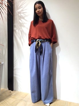 「BEAUTY&YOUTH UNITED ARROWS（ビューティーアンドユースユナイテッドアローズ）のアイテム（トップス、レッド系）」を使った、Sayaka Toujouさん（レディース・160cm）の夏コーディネート