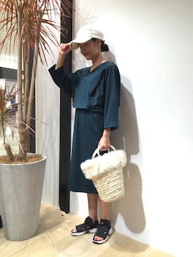 「BEAUTY&YOUTH UNITED ARROWS（ビューティーアンドユースユナイテッドアローズ）のBY ビッグコーディロイキャップ（キャップ、ホワイト系）」を使った、Sayaka Toujouさん（レディース・160cm）の夏コーディネート