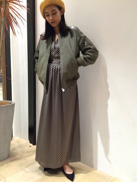 「BEAUTY&YOUTH UNITED ARROWS（ビューティーアンドユースユナイテッドアローズ）のBY∴ ラムレザーMA-1（その他アウター、グリーン系）」を使った、Sayaka Toujouさん（レディース・160cm）の秋コーディネート