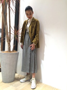 「BEAUTY&YOUTH UNITED ARROWS（ビューティーアンドユースユナイテッドアローズ）のBY ウォッシュウールリブタートルネックニット -手洗い可能-（ニット/セーター、ホワイト系）」を使った、Sayaka Toujouさん（レディース・160cm）の秋コーディネート