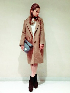 「アイテム（クラッチバッグ）」を使った、Yukaさん（レディース・158cm）の冬コーディネート