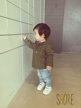 「babyGAP（babyGAP）のアイテム（モッズコート）」を使った、shoreさん（キッズ・80cm）の春コーディネート