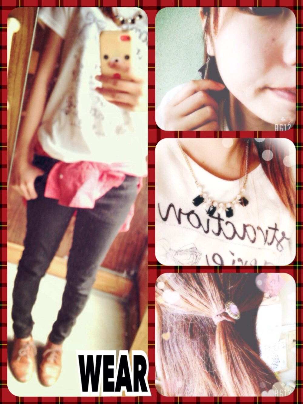 「オレンジ、シャツ、チェックシャツ、白Tシャツ、黒スキニー、秋、バイト、earth music&ecology」｜「earth music&ecologyのレース アップ/ブーティー（ブーティ、イエロー系）」を使った、ayu.さん（レディース・156cm）の秋コーディネートの1枚目の写真