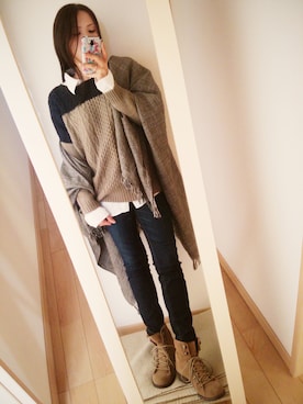 「白シャツ×ニット」｜「アイテム（その他）」を使った、k(ani)さん（レディース・161cm）の秋コーディネート
