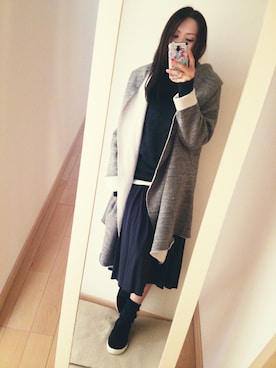「MidiUmi（ミディウミ）のアイテム（その他アウター）」を使った、k(ani)さん（レディース・161cm）の冬コーディネート