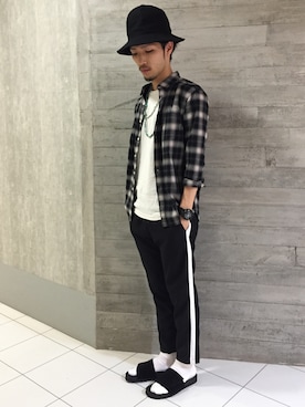 「RAGEBLUE（レイジブルー）の綿麻マウンテンHAT/566541（ハット）」を使った、Yusukeさん（メンズ・173cm）の夏コーディネート