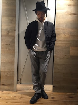 「モノトーンスタイル」｜「アイテム（MA-1）」を使った、Yusukeさん（メンズ・173cm）の秋コーディネート