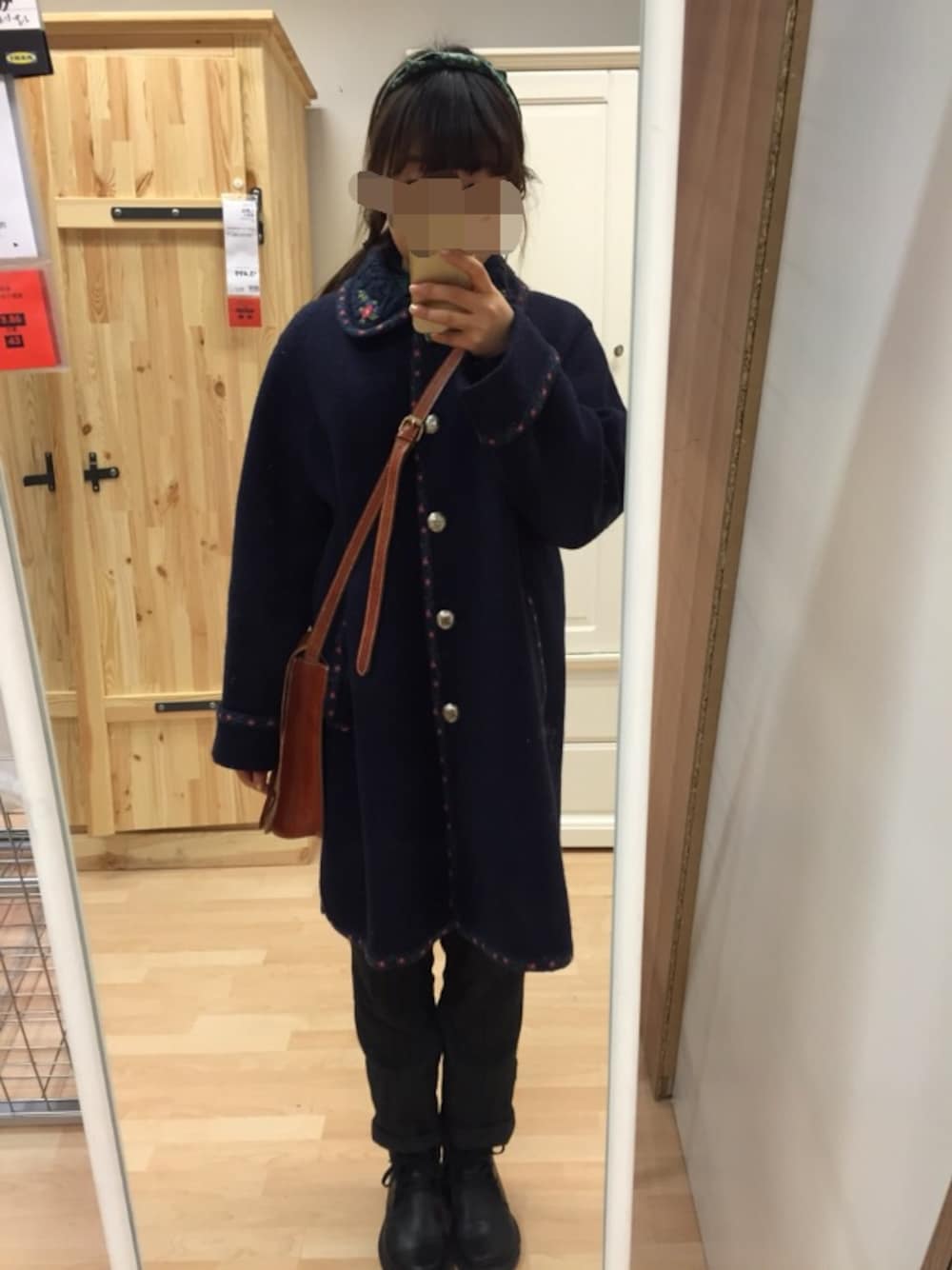「VINTAGEのアイテム（ダウンジャケット/コート、ブルー系）」を使った、kriteukさん（レディース・158cm）の冬コーディネートの1枚目の写真