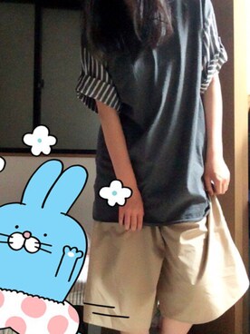 「a.g.plusのアイテム（パンツ、ベージュ系）」を使った、新藤さん（レディース・168cm）の秋コーディネート