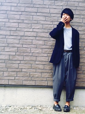 「SHAREEF（シャリーフ）のアイテム（スラックス）」を使った、kazuさん（メンズ・172cm）の春コーディネート