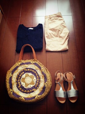 「COCUE（コキュ）のアイテム（バッグ）」を使った、細野朋子さん（レディース・150cm）の夏コーディネート