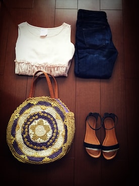 「COCUE（コキュ）のアイテム（バッグ）」を使った、細野朋子さん（レディース・150cm）の夏コーディネート