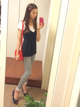 「赤」｜「アイテム（キャミソール）」を使った、石井亜美さん（レディース・168cm・20代）の夏コーディネート