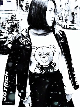 「JOYRICH」｜「アイテム（ライダースジャケット）」を使った、Candee郭百白さん（レディース・161cm）の秋コーディネート