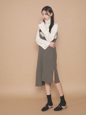 「アイテム（ワンピース/ドレス、グリーン系）」を使った、envylookさん（レディース・165cm）の秋コーディネート