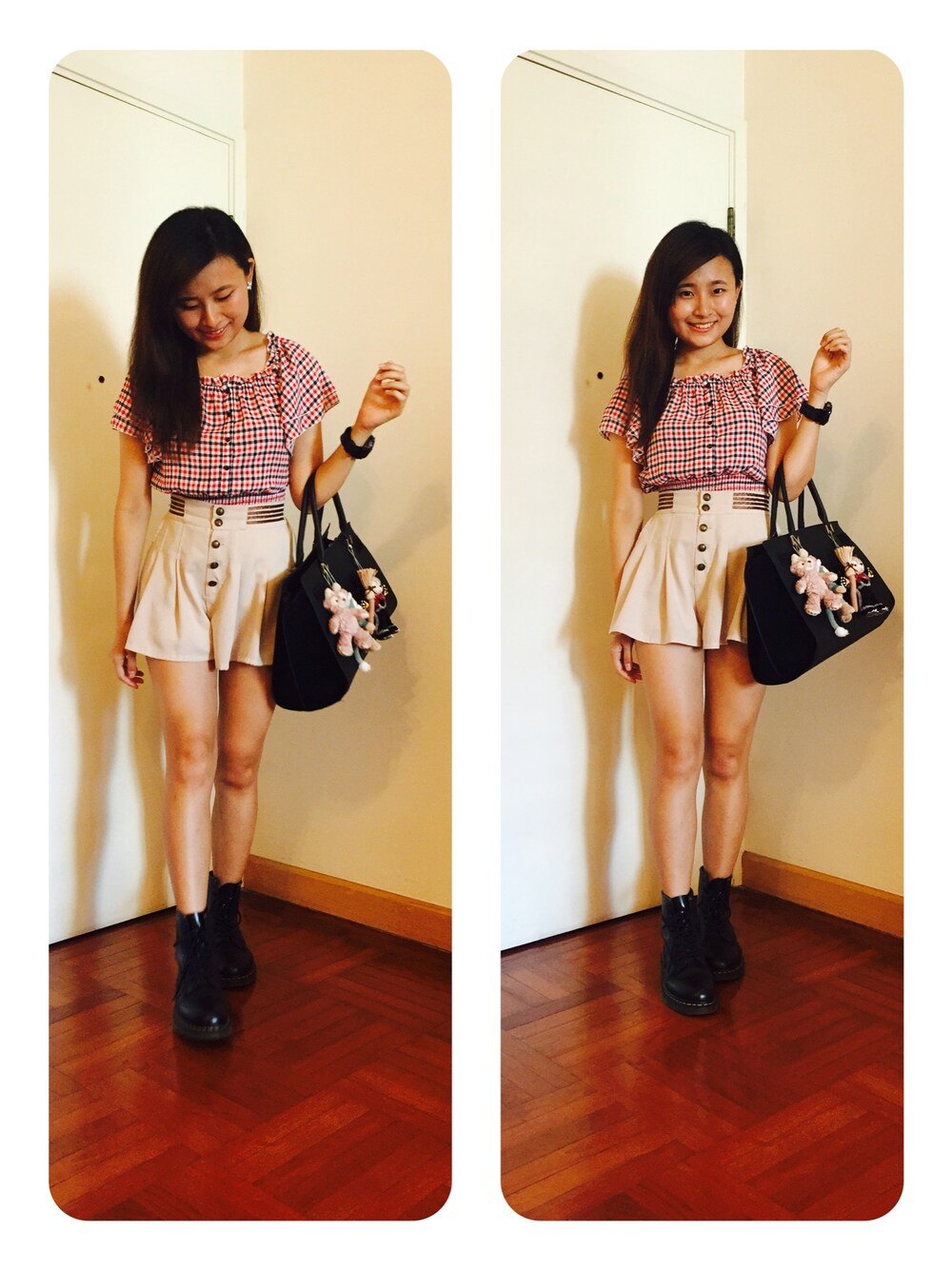 「grid」｜「Heatherのアイテム（その他トップス、レッド系）」を使った、CandiceHoiさん（レディース・168cm）の秋コーディネートの1枚目の写真