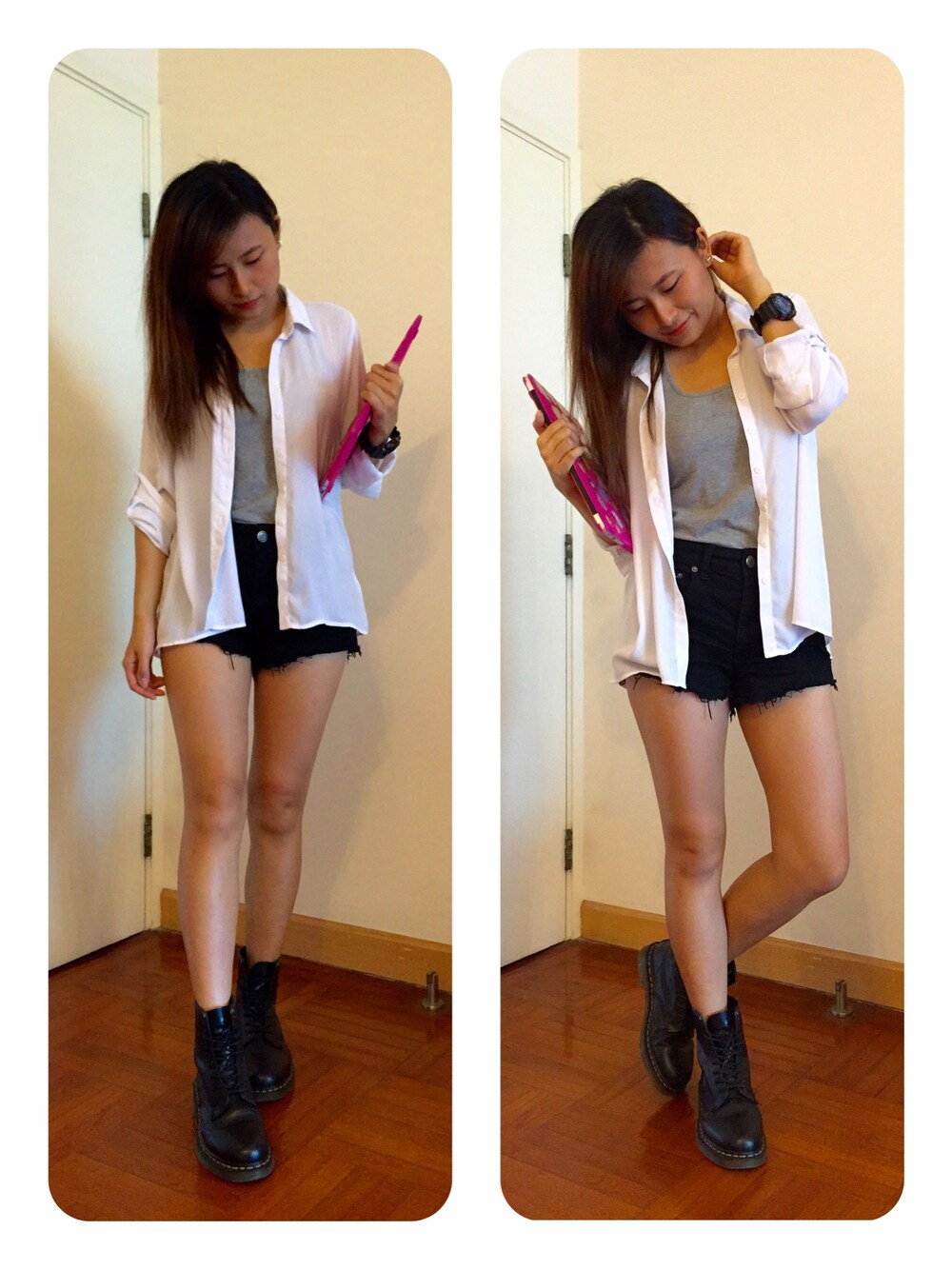 「schoolgirl、school、autumn、black and white」｜「cotton onのアイテム（シャツ/ブラウス、ホワイト系）」を使った、CandiceHoiさん（レディース・168cm）の秋コーディネートの1枚目の写真